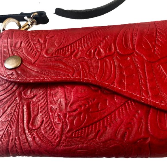 KAHLILA Red Tooled Leather Crossbody Wallet Purse Bag - Picture 8 of 16